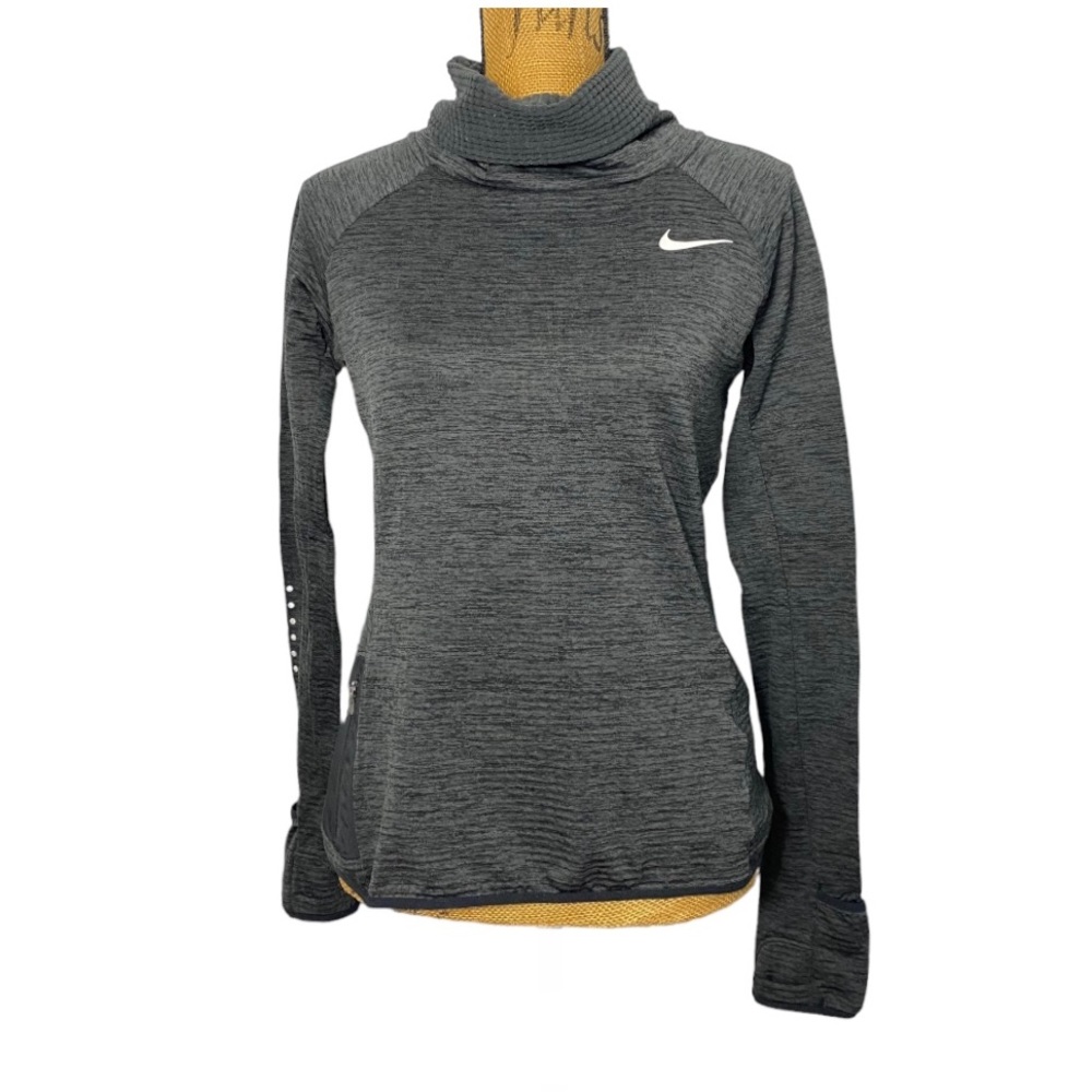 Nike Dri Fit Running Waffle Knit Cowl Neck Long Sleeve Grey Sweatshirt Top S